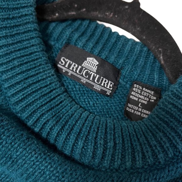 Structure Vintage Knitted Grandpa Sweater Embroidered Mock Neck Pullover Unisex - Picture 12 of 12